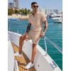 imageCOOFANDY Mens 2 Pieces Outfits Casual Quarter Zip Polo Shirt and Shorts Set Athletic Jogging Summer TracksuitLight Khaki