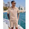 imageCOOFANDY Mens 2 Pieces Outfits Casual Quarter Zip Polo Shirt and Shorts Set Athletic Jogging Summer TracksuitLight Khaki