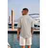 imageCOOFANDY Mens Casual Henley Shirt Short Sleeve Band Collar Linen Shirt Summer Beach Hippie TShirtsApricot