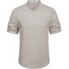 imageCOOFANDY Mens Casual Henley Shirt Short Sleeve Band Collar Linen Shirt Summer Beach Hippie TShirtsApricot