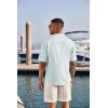 imageCOOFANDY Mens Casual Henley Shirt Short Sleeve Band Collar Linen Shirt Summer Beach Hippie TShirtsLight Blue