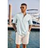 imageCOOFANDY Mens Casual Henley Shirt Short Sleeve Band Collar Linen Shirt Summer Beach Hippie TShirtsLight Blue