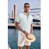 imageCOOFANDY Mens Casual Henley Shirt Short Sleeve Band Collar Linen Shirt Summer Beach Hippie TShirtsLight Blue