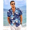 imageCOOFANDY Mens Casual Linen Shirt Short Sleeve Button Down Shirt Summer Beach Hawaiian ShirtsTropical Floralblue