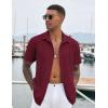 imageCOOFANDY Mens Cuban Guayabera Shirt Short Sleeve Button Down Shirts Casual Summer Beach ShirtsBurgundy