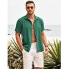 imageCOOFANDY Mens Cuban Guayabera Shirt Short Sleeve Button Down Shirts Casual Summer Beach ShirtsGreen