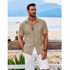 imageCOOFANDY Mens Cuban Guayabera Shirt Short Sleeve Button Down Shirts Casual Summer Beach ShirtsKhaki