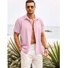 imageCOOFANDY Mens Cuban Guayabera Shirt Short Sleeve Button Down Shirts Casual Summer Beach ShirtsLight Pink