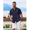imageCOOFANDY Mens Cuban Guayabera Shirt Short Sleeve Button Down Shirts Casual Summer Beach ShirtsMidnight Blue
