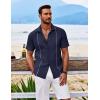 imageCOOFANDY Mens Cuban Guayabera Shirt Short Sleeve Button Down Shirts Casual Summer Beach ShirtsMidnight Blue