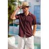imageCOOFANDY Mens Cuban Guayabera Shirt Short Sleeve Button Down Shirts Casual Summer Beach ShirtsWine Red