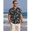 imageCOOFANDY Mens Henley Shirts Band Collar Short Sleeve Shirt Casual Summer Beach Shirt Hippie T Shirt Fashion Hawaiian ShirtBlack Palm Leaves