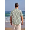 imageCOOFANDY Mens Henley Shirts Band Collar Short Sleeve Shirt Casual Summer Beach Shirt Hippie T Shirt Fashion Hawaiian ShirtGreen Palm Leaves