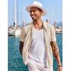 imageCOOFANDY Mens Knit Shirts Short Sleeve Button Down Polo Shirt Fashion Casual Summer Beach ShirtsClassic Apricot  White