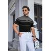imageCOOFANDY Mens Mock Turtleneck Sweater Short Sleeve Solid Color TShirts Basic Slim Fit Knitted Pullover TeesStriped Grey