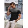 imageCOOFANDY Mens Mock Turtleneck Sweater Short Sleeve Solid Color TShirts Basic Slim Fit Knitted Pullover TeesStriped Grey