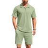 imageCOOFANDY Mens 2 Pieces Outfits Casual Quarter Zip Polo Shirt and Shorts Set Athletic Jogging Summer TracksuitLight Green
