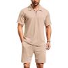 imageCOOFANDY Mens 2 Pieces Outfits Casual Quarter Zip Polo Shirt and Shorts Set Athletic Jogging Summer TracksuitLight Khaki