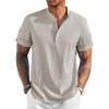 imageCOOFANDY Mens Casual Henley Shirt Short Sleeve Band Collar Linen Shirt Summer Beach Hippie TShirtsApricot