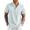 imageCOOFANDY Mens Casual Henley Shirt Short Sleeve Band Collar Linen Shirt Summer Beach Hippie TShirtsLight Blue