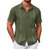 imageCOOFANDY Mens Cuban Guayabera Shirt Short Sleeve Button Down Shirts Casual Summer Beach ShirtsArmy Green
