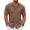 imageCOOFANDY Mens Cuban Guayabera Shirt Short Sleeve Button Down Shirts Casual Summer Beach ShirtsBrown