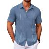 imageCOOFANDY Mens Cuban Guayabera Shirt Short Sleeve Button Down Shirts Casual Summer Beach ShirtsGrayish Blue