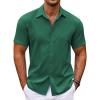 imageCOOFANDY Mens Cuban Guayabera Shirt Short Sleeve Button Down Shirts Casual Summer Beach ShirtsGreen