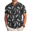 imageCOOFANDY Mens Henley Shirts Band Collar Short Sleeve Shirt Casual Summer Beach Shirt Hippie T Shirt Fashion Hawaiian ShirtBlack Palm Leaves