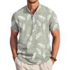imageCOOFANDY Mens Henley Shirts Band Collar Short Sleeve Shirt Casual Summer Beach Shirt Hippie T Shirt Fashion Hawaiian ShirtGreen Palm Leaves