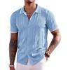 imageCOOFANDY Mens Knit Shirts Short Sleeve Button Down Polo Shirt Fashion Casual Summer Beach ShirtsClassic Light Blue  White