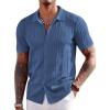 imageCOOFANDY Mens Knit Shirts Short Sleeve Button Down Polo Shirt Fashion Casual Summer Beach ShirtsDenim Blue