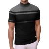 imageCOOFANDY Mens Mock Turtleneck Sweater Short Sleeve Solid Color TShirts Basic Slim Fit Knitted Pullover TeesStriped Grey