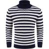 imageCOOFANDY Mens Slim Fit Turtleneck Sweater Casual Knitted Twisted Pullover Solid SweatersBlueWhite Stripes