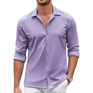 imageCOOFANDY Mens Casual Button Down Shirt Wrinkle Free Shirts Long Sleeve Dress ShirtLilac