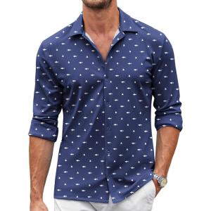 imageCOOFANDY Mens Casual Button Down Shirt Wrinkle Free Shirts Long Sleeve Dress ShirtNavy Shark