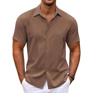 imageCOOFANDY Mens Cuban Guayabera Shirt Short Sleeve Button Down Shirts Casual Summer Beach ShirtsBrown