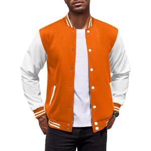 imageCOOFANDY Mens Fashion Varsity Jackets Leather Sleeve Slim Fit College Baseball Letterman Bomber CoatOrange