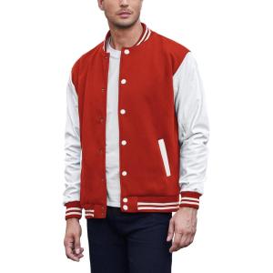 imageCOOFANDY Mens Fashion Varsity Jackets Leather Sleeve Slim Fit College Baseball Letterman Bomber CoatRedwhite Sleeve
