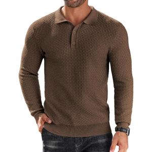 imageCOOFANDY Mens Knit Polo Shirts Long Sleeve Sweater Polo Lightweight Fashion Casual Collared T ShirtsDark Coffee