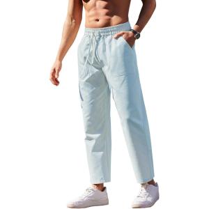 imageCOOFANDY Mens Linen Casual Pants Lightweight Drawstring Beach Pants Elastic Waist Yoga Summer TrousersSky Blue