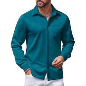 imageCOOFANDY Mens Long Sleeve Wrinkle Free Shirts Casual Button Down Shirts Untucked Dress ShirtLake Blue