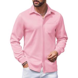 imageCOOFANDY Mens Long Sleeve Wrinkle Free Shirts Casual Button Down Shirts Untucked Dress ShirtPink
