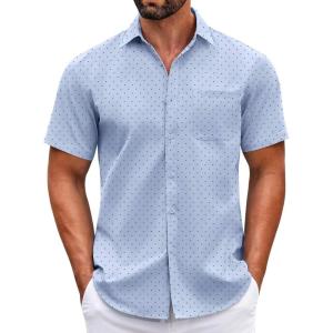 imageCOOFANDY Mens Short Sleeve Casual Button Down Shirts Summer Untucked Dress Shirts with PocketBlack Dotblue