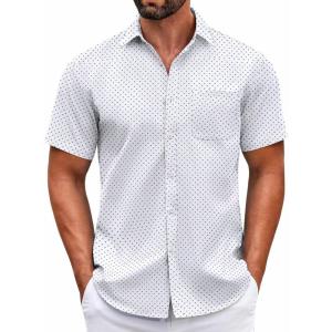 imageCOOFANDY Mens Short Sleeve Casual Button Down Shirts Summer Untucked Dress Shirts with PocketBlue Dotwhite