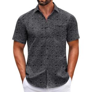 imageCOOFANDY Mens Short Sleeve Casual Button Down Shirts Summer Untucked Dress Shirts with PocketGeometry Black