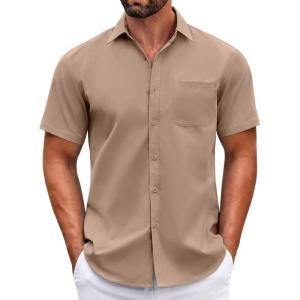 imageCOOFANDY Mens Short Sleeve Casual Button Down Shirts Summer Untucked Dress Shirts with PocketSesame