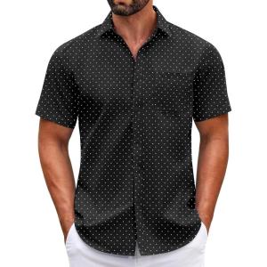 imageCOOFANDY Mens Short Sleeve Casual Button Down Shirts Summer Untucked Dress Shirts with PocketWhite Dotblack