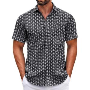 imageCOOFANDY Mens Short Sleeve Casual Button Down Shirts Summer Untucked Dress Shirts with PocketWhite Floralblack