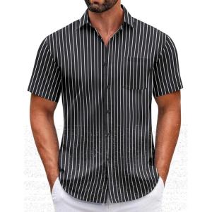 imageCOOFANDY Mens Short Sleeve Casual Button Down Shirts Summer Untucked Dress Shirts with PocketWhite Stripeblack